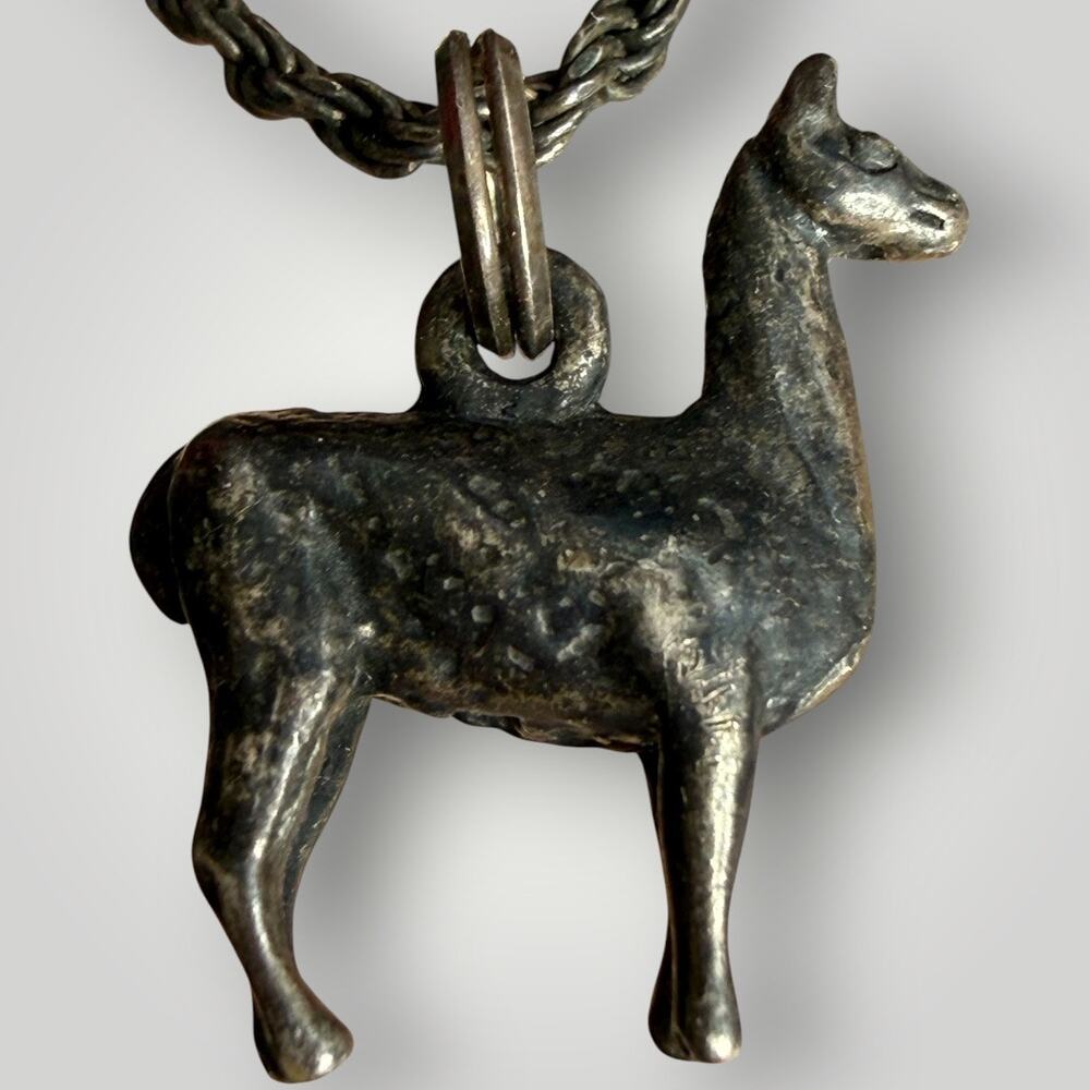Vintage Sterling Silver Llama / Alpaca Pendant Necklace 24” Chain